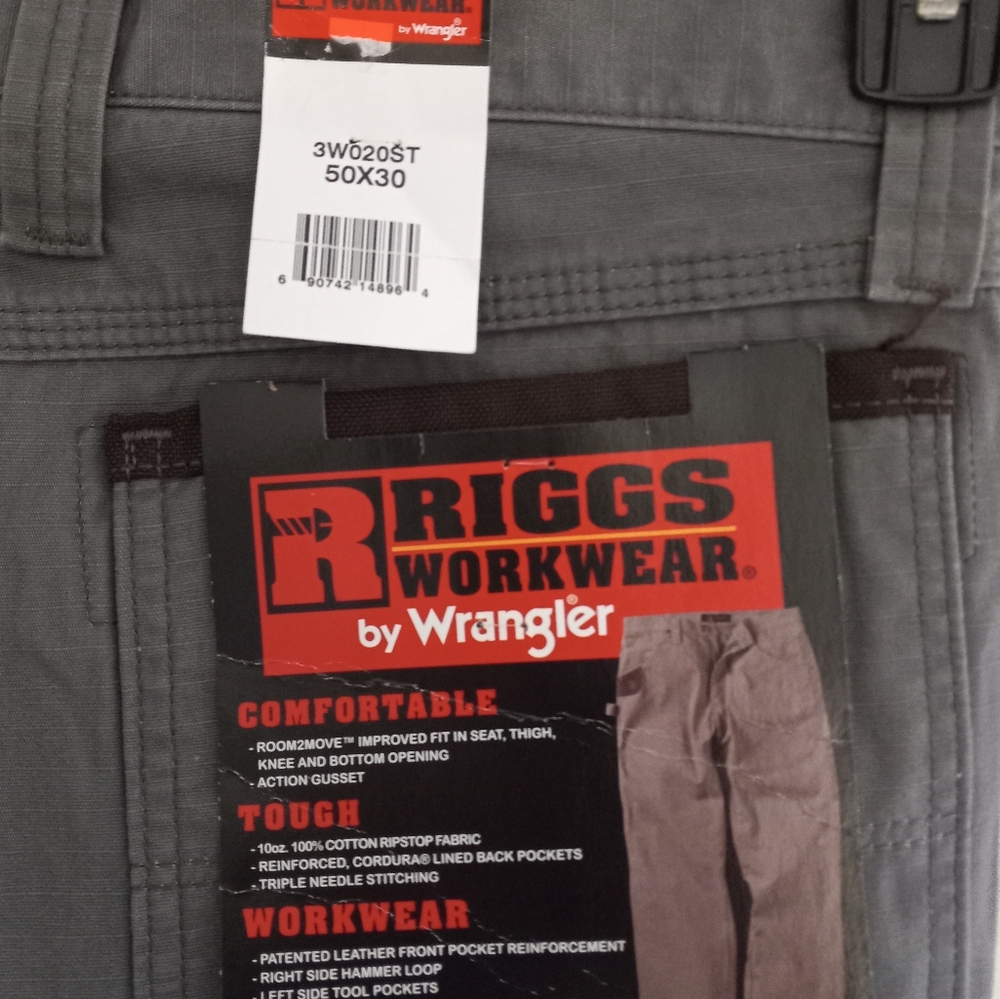 Wrangler Riggs Ripstop Workwear Carpenter Pants 50x30 Gray NWT - Picture 1 of 13
